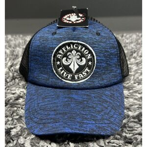 Affliction Hat Cap Snapback OSFM Heathered Blue Live Fast Fleur De Lis Y2K New